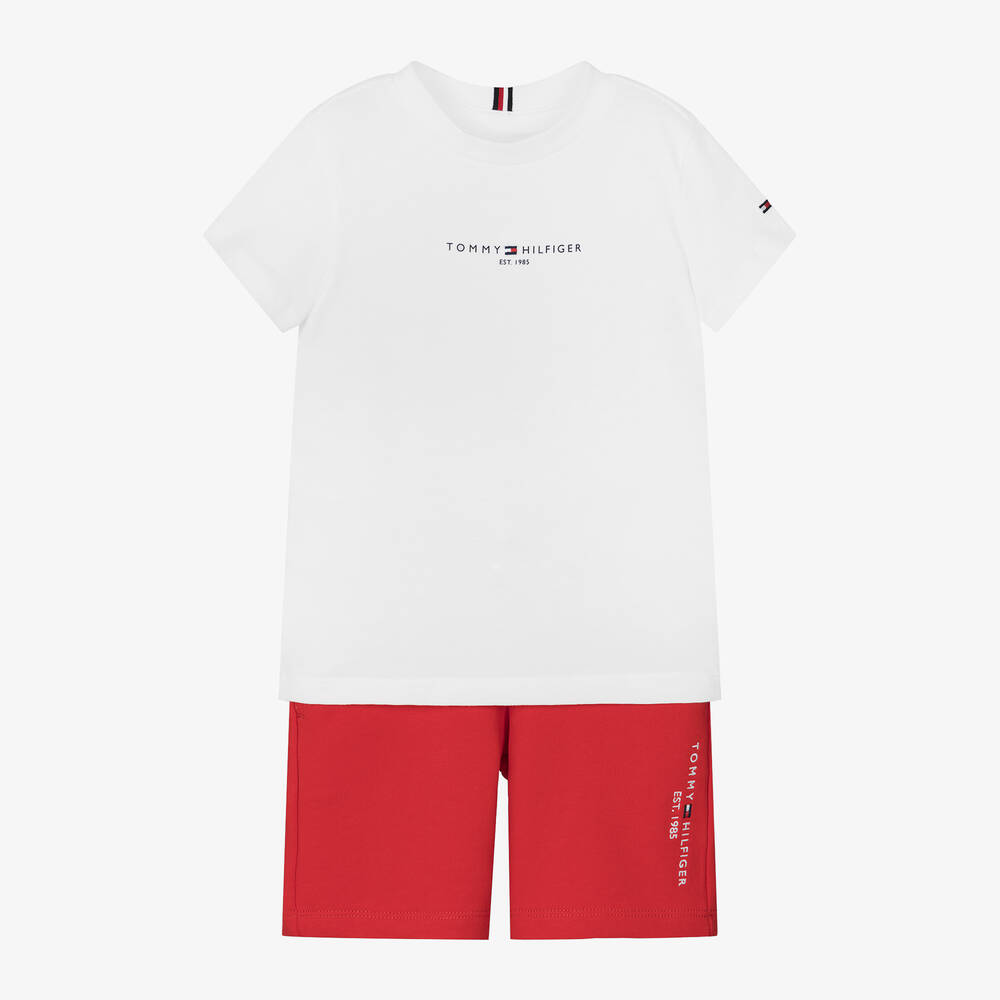 Tommy Hilfiger - Boys Red & White Cotton Shorts Set | Childrensalon