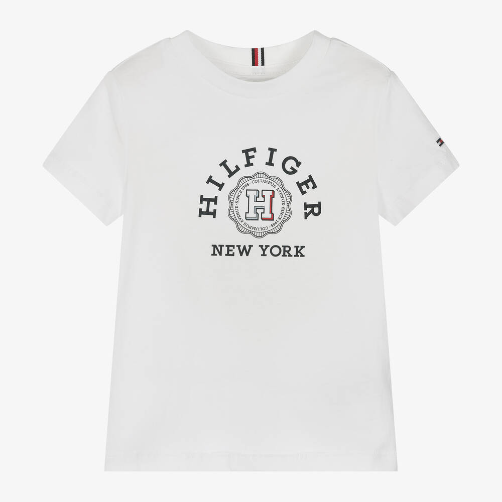 Tommy Hilfiger - Boys White Cotton Monotype Logo T-Shirt | Childrensalon