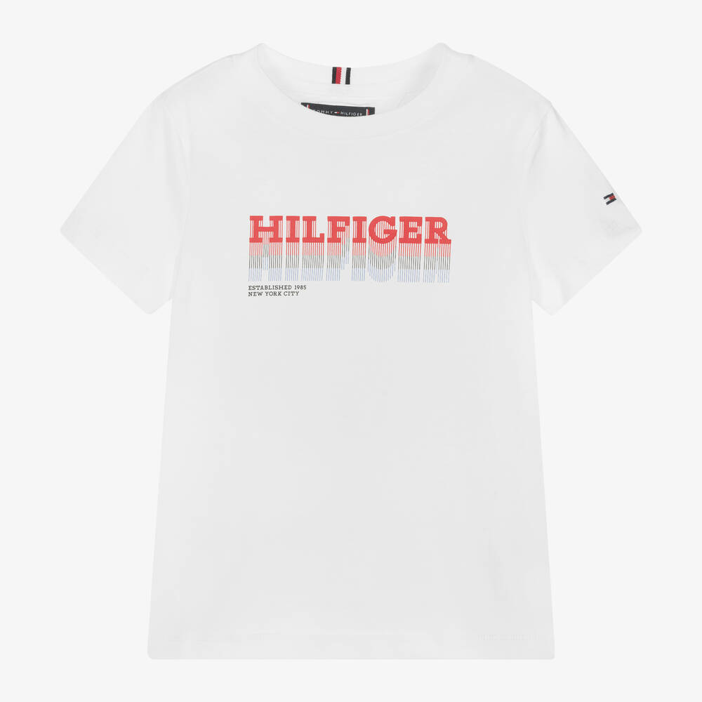 Tommy Hilfiger - Boys White Cotton Monotype T-Shirt | Childrensalon