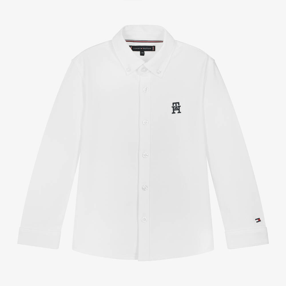 Tommy Hilfiger - Boys White Cotton Piqué Shirt | Childrensalon