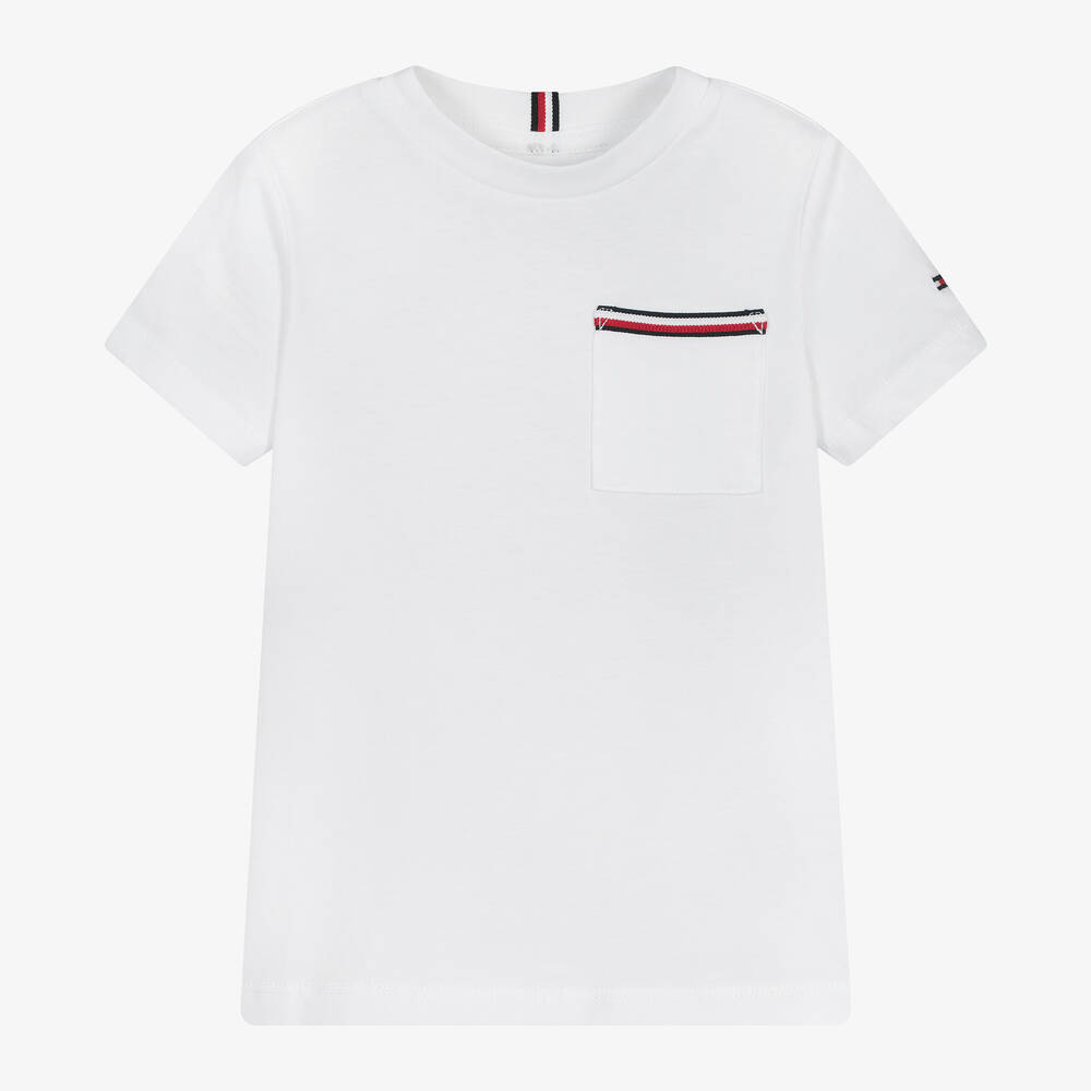 Tommy Hilfiger - Boys White Cotton Pocket T-Shirt | Childrensalon