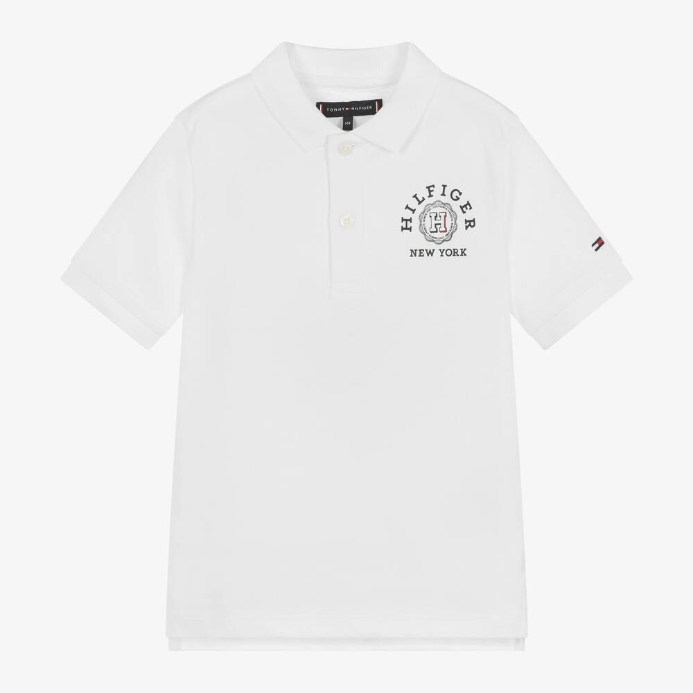 Tommy Hilfiger - Boys White Cotton Polo Shirt | Childrensalon
