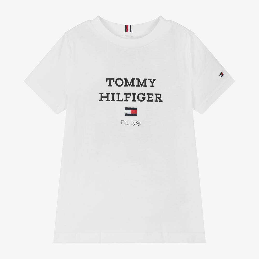 Tommy Hilfiger - تيشيرت قطن لون أبيض للأولاد | Childrensalon