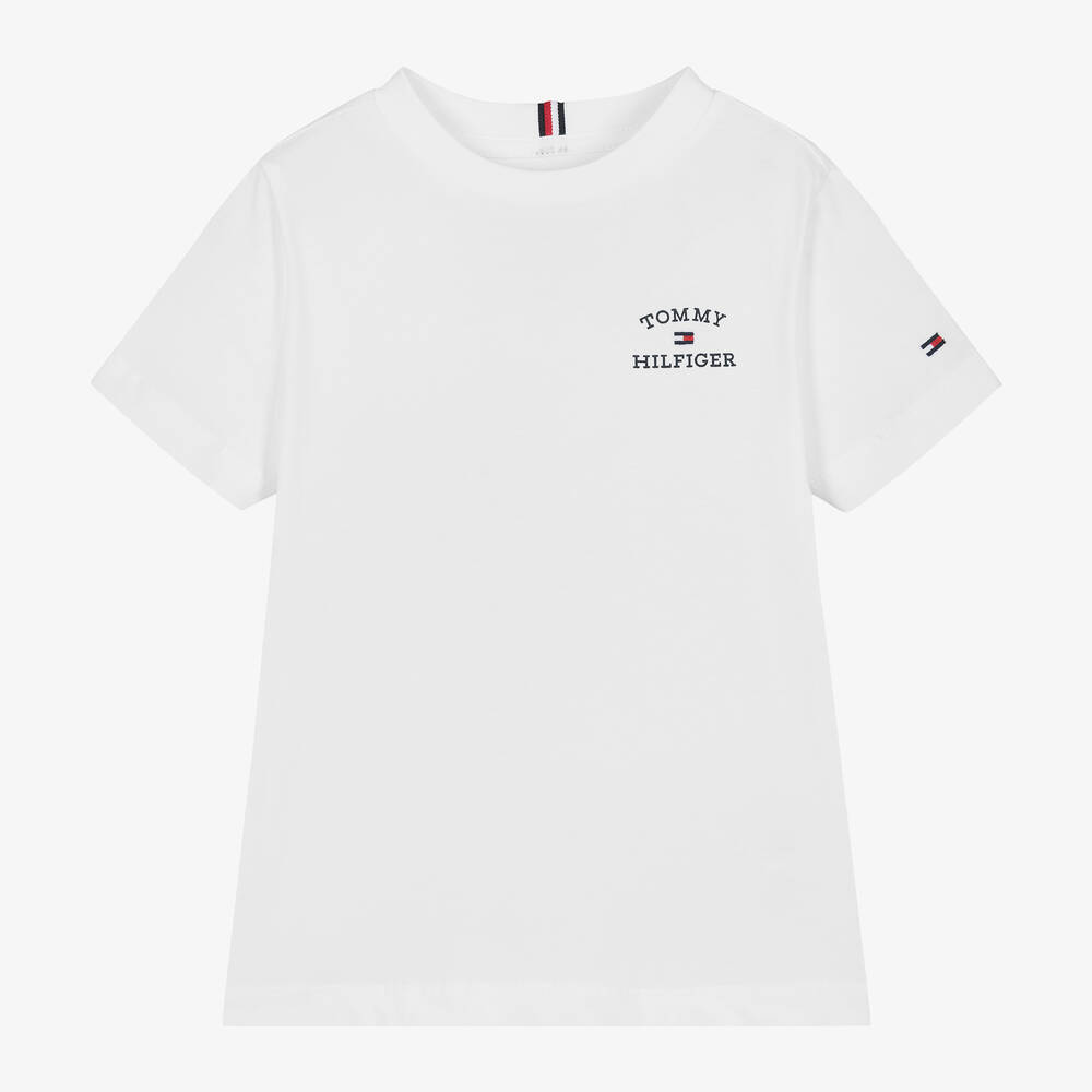 Tommy Hilfiger - Boys White Cotton T-Shirt | Childrensalon
