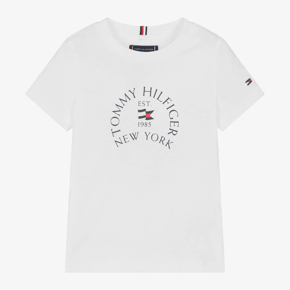 Tommy Hilfiger - تيشيرت قطن لون أبيض للأولاد | Childrensalon