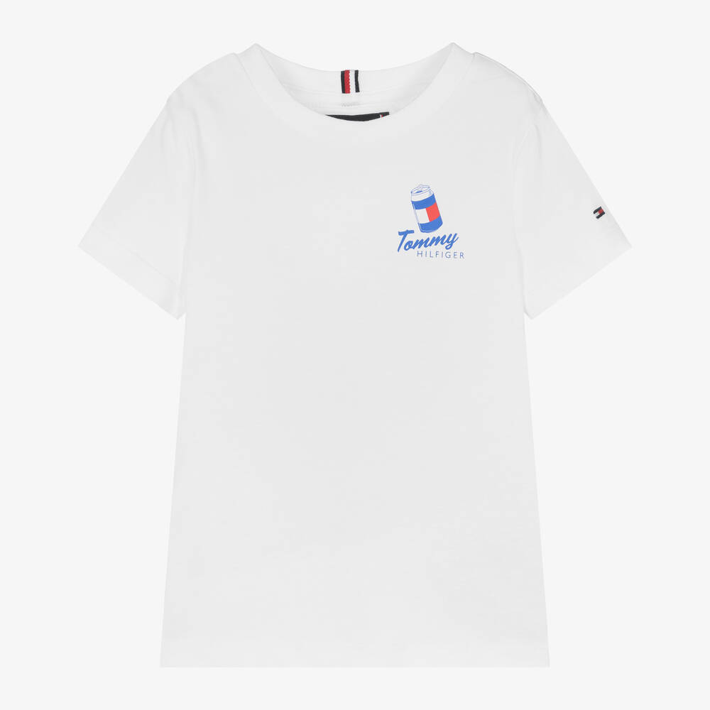 Tommy Hilfiger - Boys White Cotton T-Shirt | Childrensalon