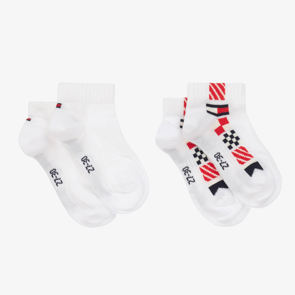 Tommy Hilfiger - Boys White Cotton Trainer Socks (2 Pack) | Childrensalon