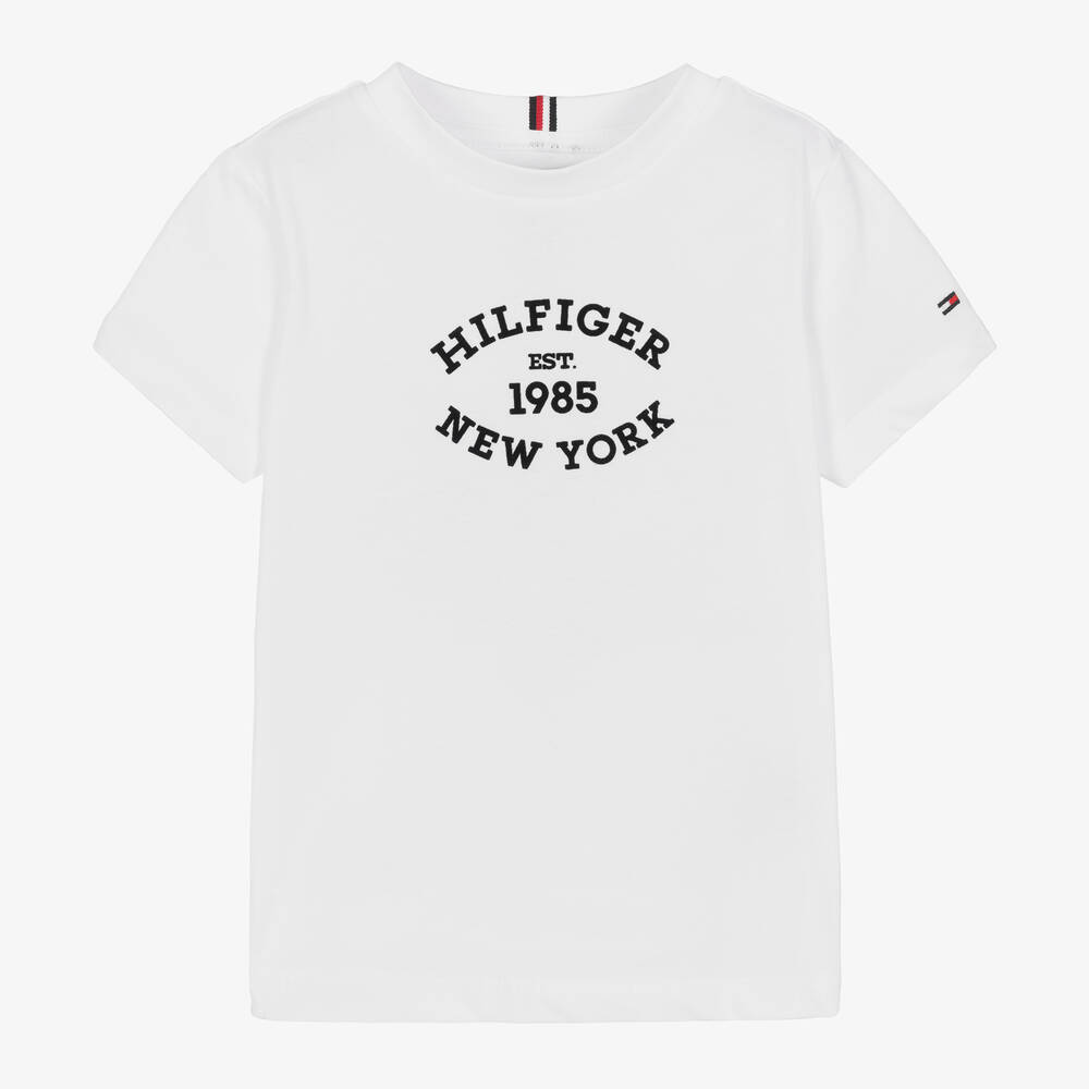 Tommy Hilfiger - Boys White Cotton Varsity Logo T-Shirt | Childrensalon