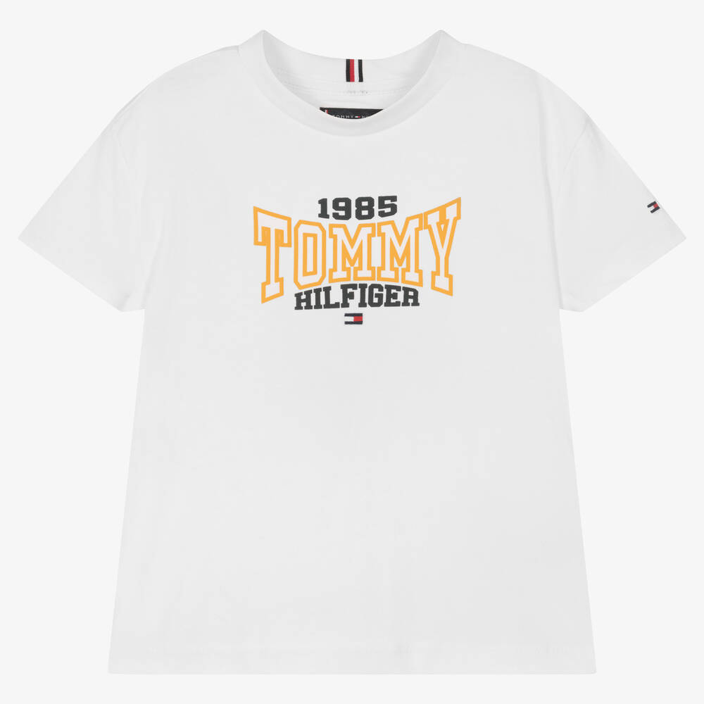 Tommy Hilfiger - Boys White Cotton Varsity T-Shirt | Childrensalon