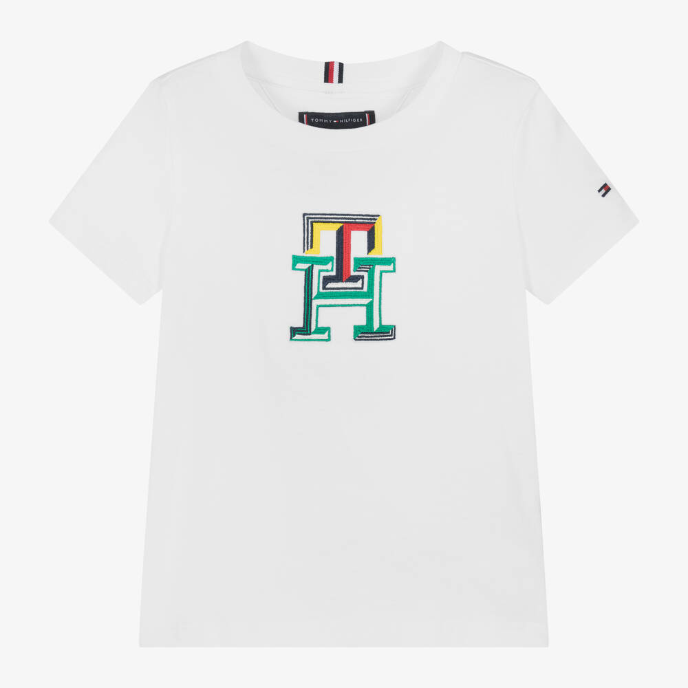 Tommy Hilfiger - Boys White Monogram Cotton T-Shirt | Childrensalon