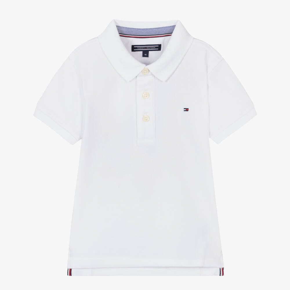 Tommy Hilfiger - Boys White Organic Cotton Polo Shirt | Childrensalon