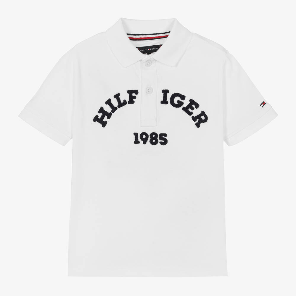 Tommy Hilfiger - Boys White Organic Cotton Polo Shirt | Childrensalon