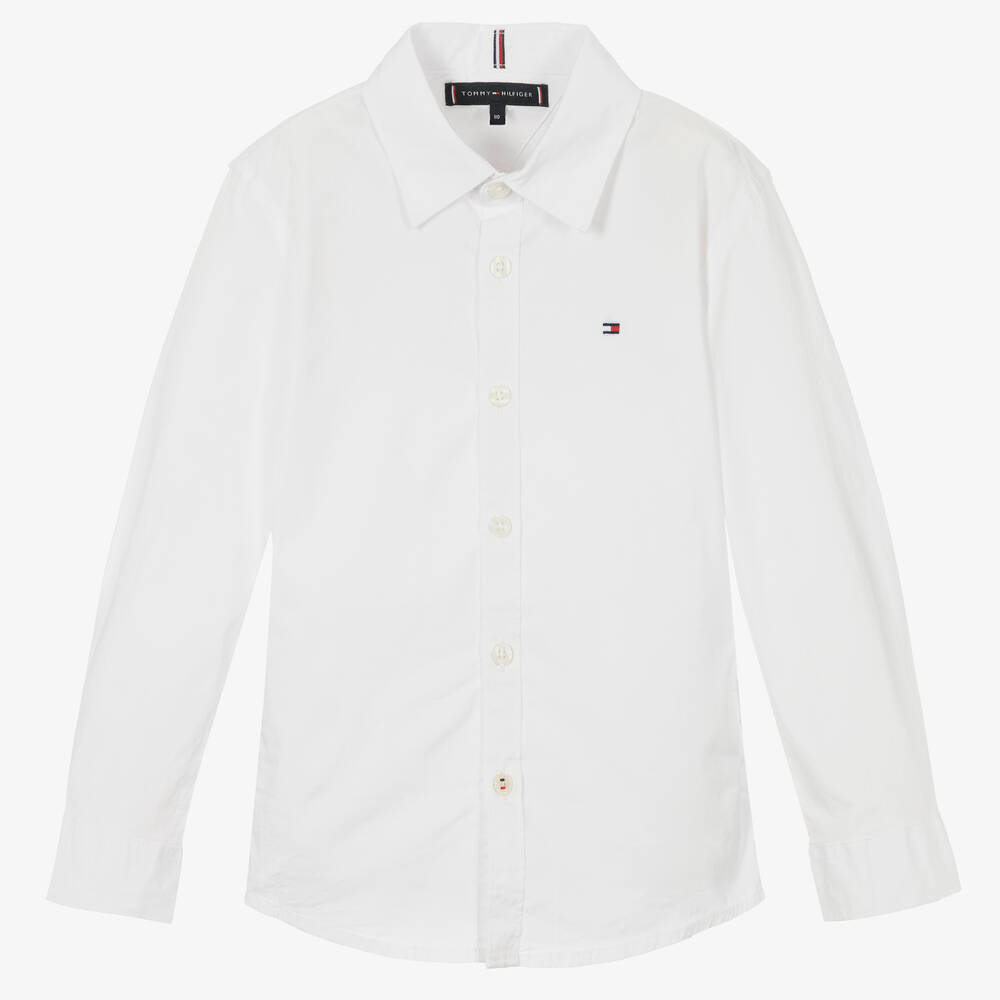 Tommy Hilfiger - Boys White Organic Cotton Shirt | Childrensalon