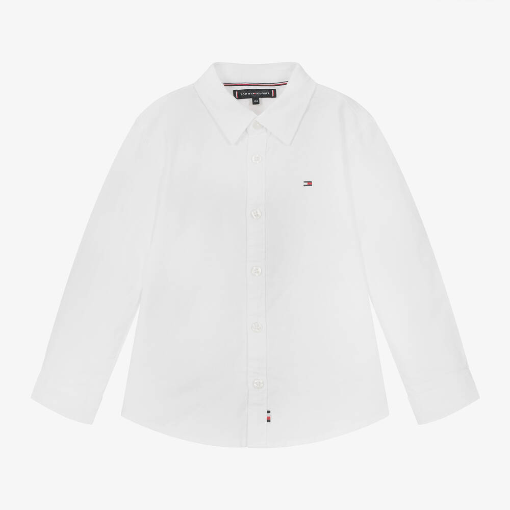 Tommy Hilfiger - قميص قطن أكسفورد لون أبيض للأولاد | Childrensalon