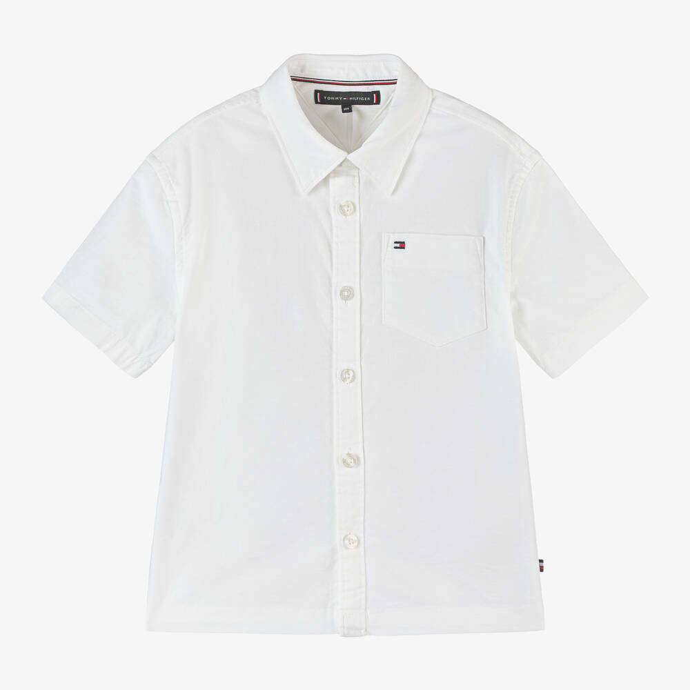 Tommy Hilfiger - قميص قطن أكسفورد لون أبيض للأولاد | Childrensalon