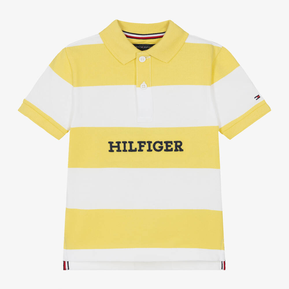 Tommy Hilfiger - Boys Yellow Cotton Striped Polo Shirt | Childrensalon