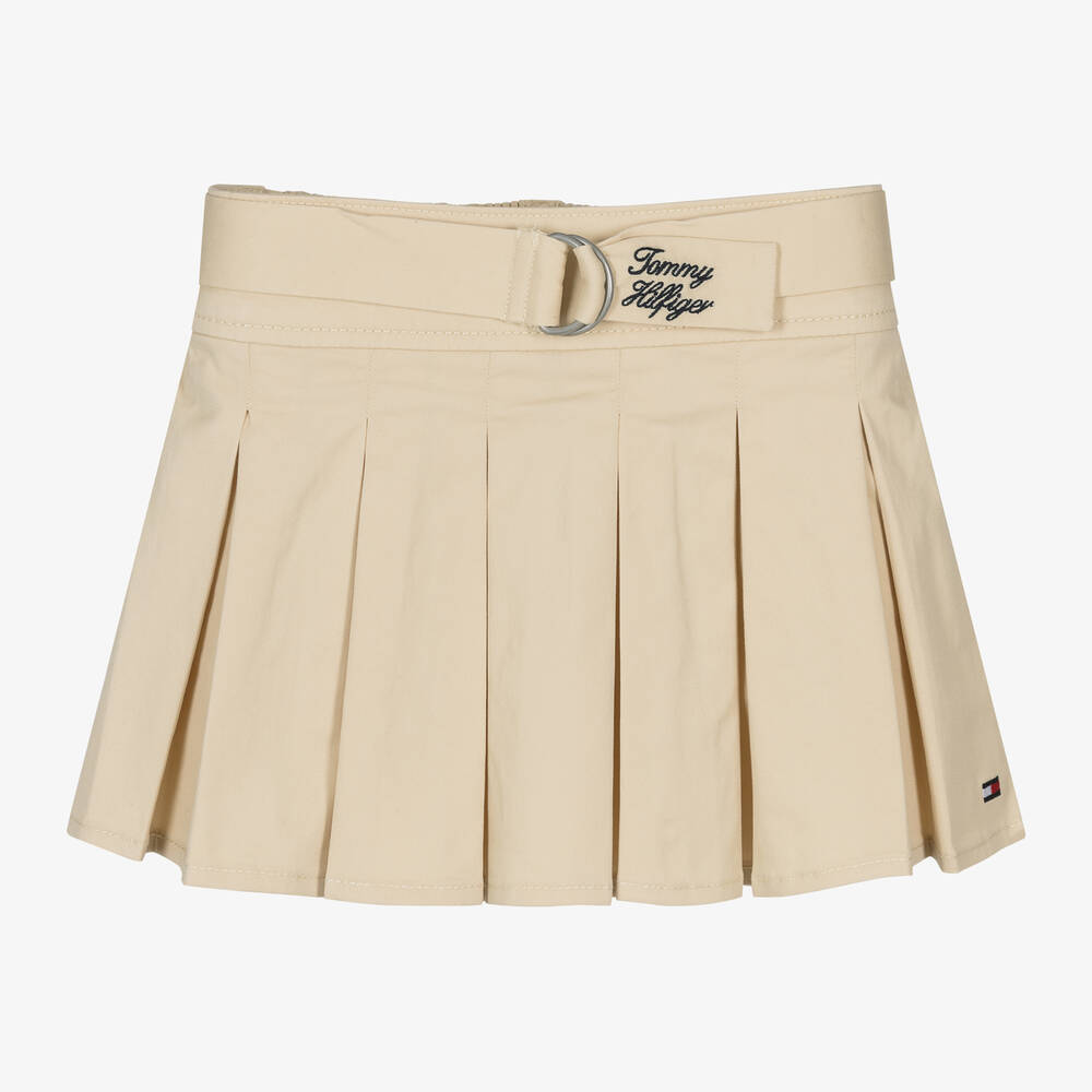 Tommy Hilfiger - Girls Beige Cotton Pleated Skirt | Childrensalon