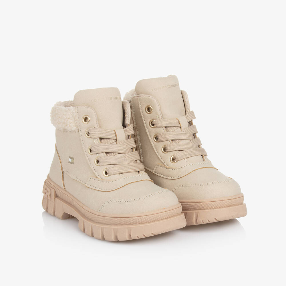 Tommy Hilfiger - Girls Beige Faux Leather Boots | Childrensalon