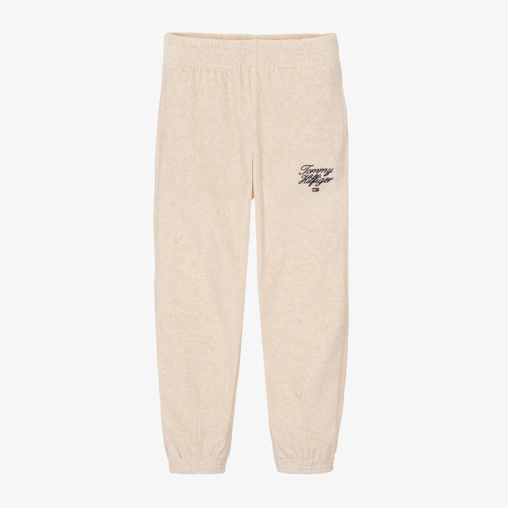 Tommy Hilfiger - Girls Beige Marl Velour Joggers | Childrensalon