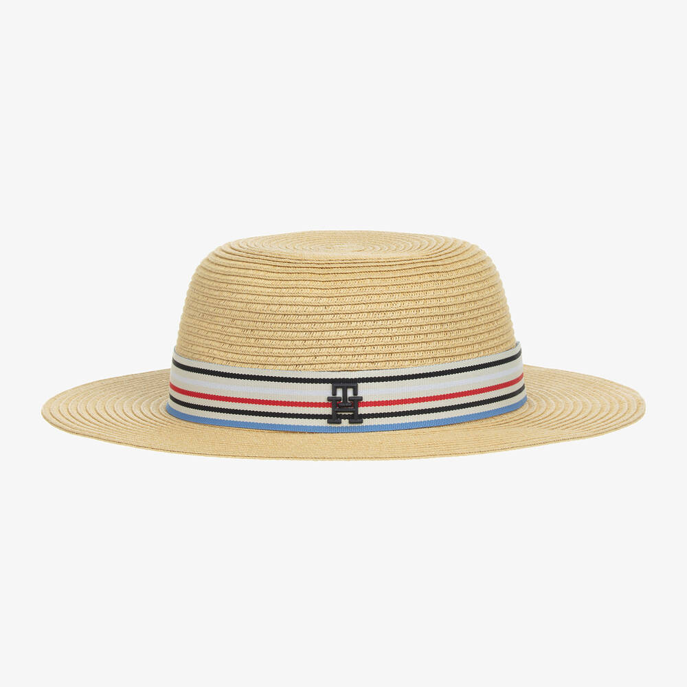 Tommy Hilfiger Kids' Girls Beige Straw Sun Hat