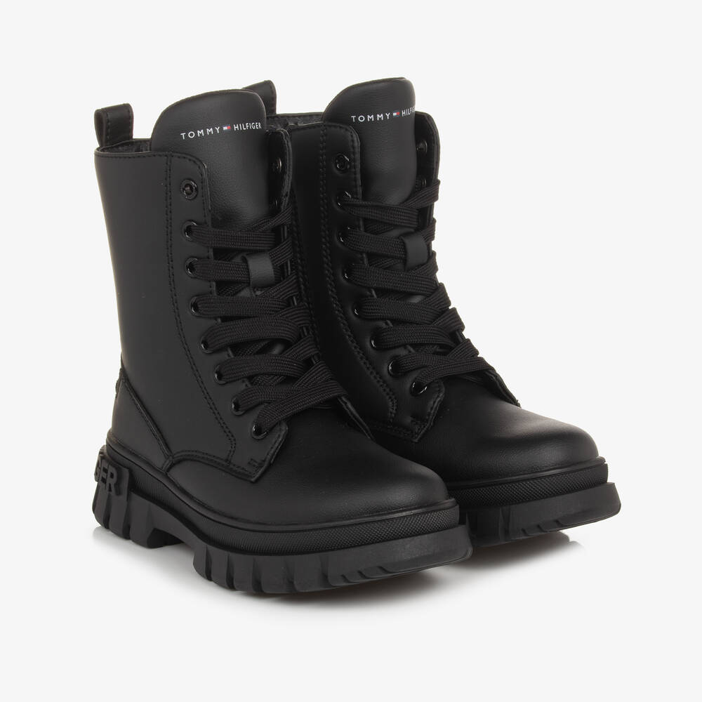 Tommy Hilfiger - Girls Black Faux Leather Boots | Childrensalon