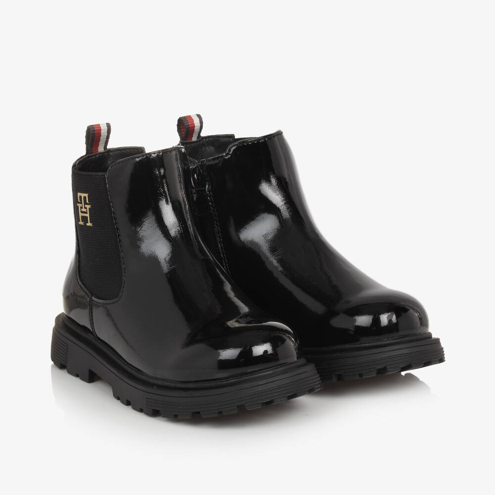 Tommy Hilfiger - Girls Black Patent Chelsea Boots | Childrensalon