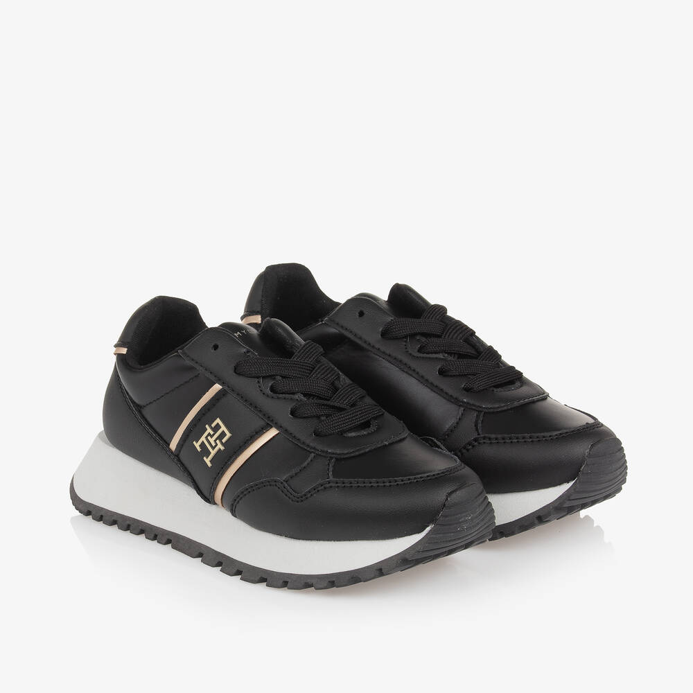 Tommy Hilfiger - Girls Black TH Monogram Lace-Up Trainers | Childrensalon