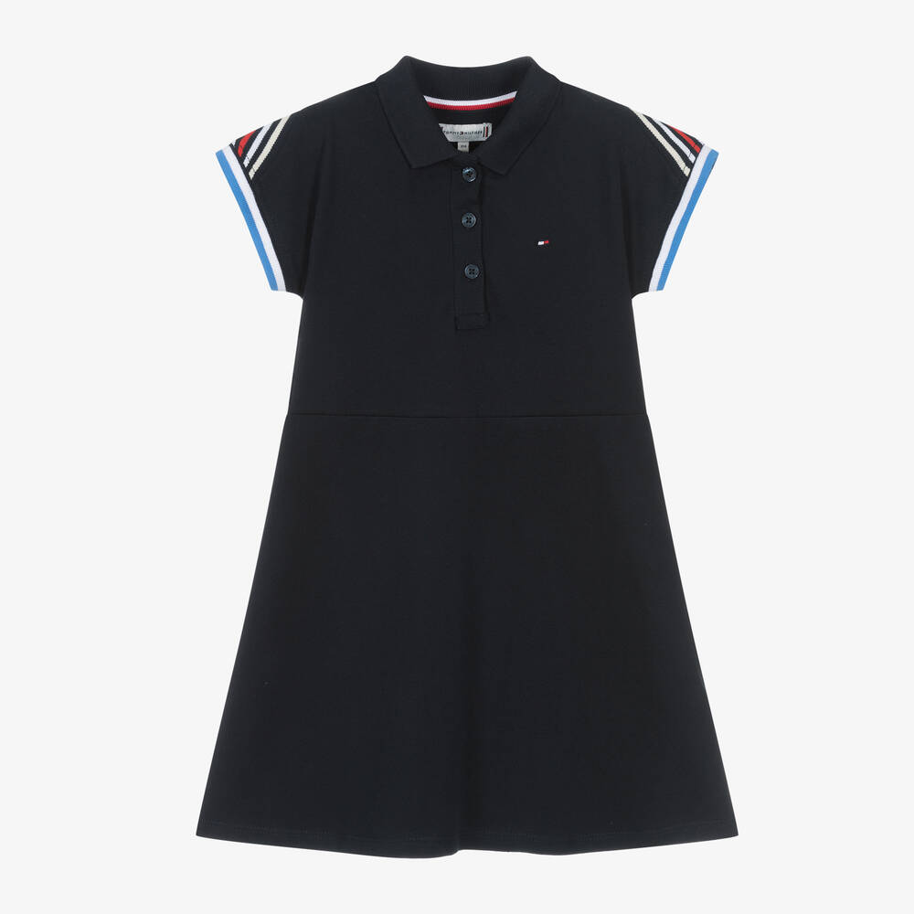 Tommy Hilfiger - Girls Blue Cotton Piqué Polo Dress | Childrensalon
