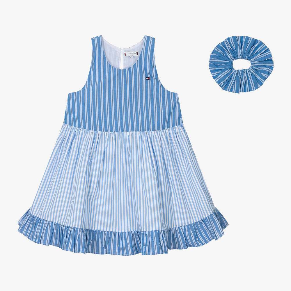 Tommy Hilfiger - Girls Blue Cotton Stripe Dress | Childrensalon