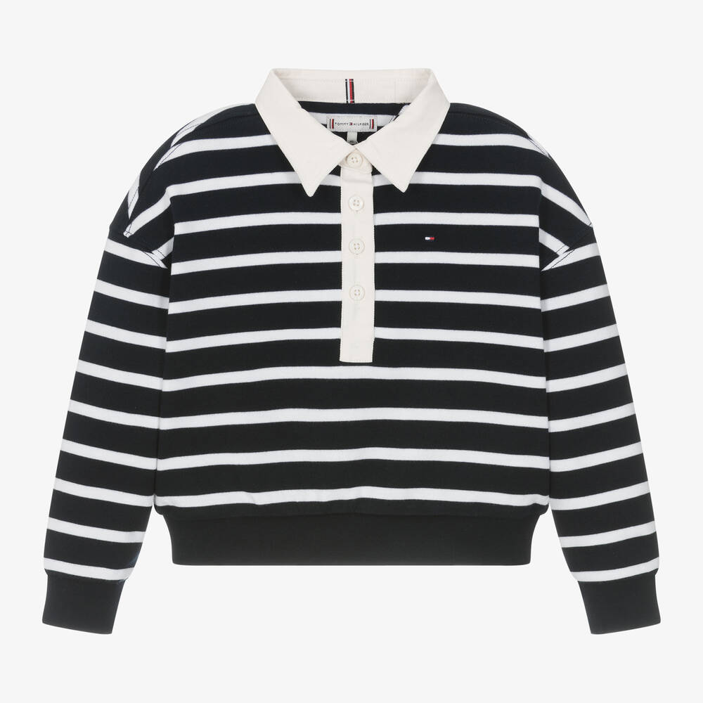 Tommy Hilfiger - Girls Blue Cotton Stripe Sweatshirt | Childrensalon