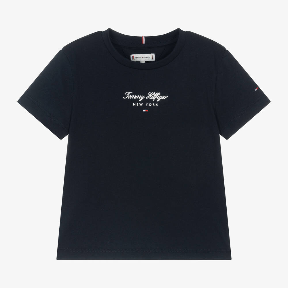 Tommy Hilfiger - Girls Blue Cotton T-Shirt | Childrensalon