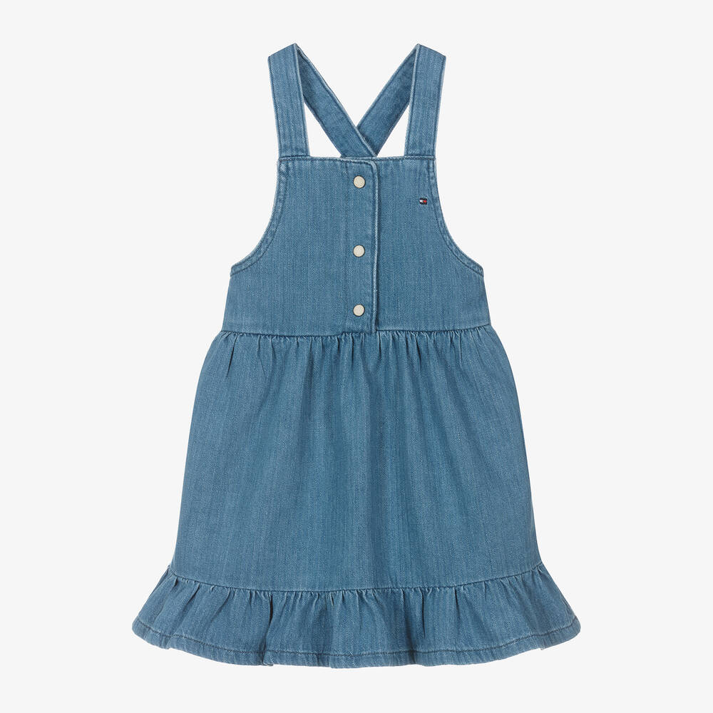 Tommy Hilfiger - Girls Blue Denim Pinafore Dress | Childrensalon