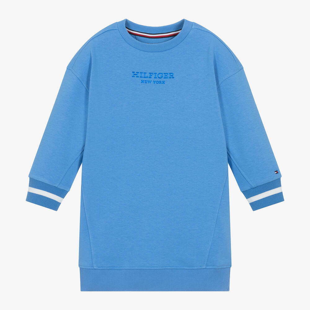 Tommy Hilfiger - Girls Blue Sweatshirt Jersey Dress | Childrensalon