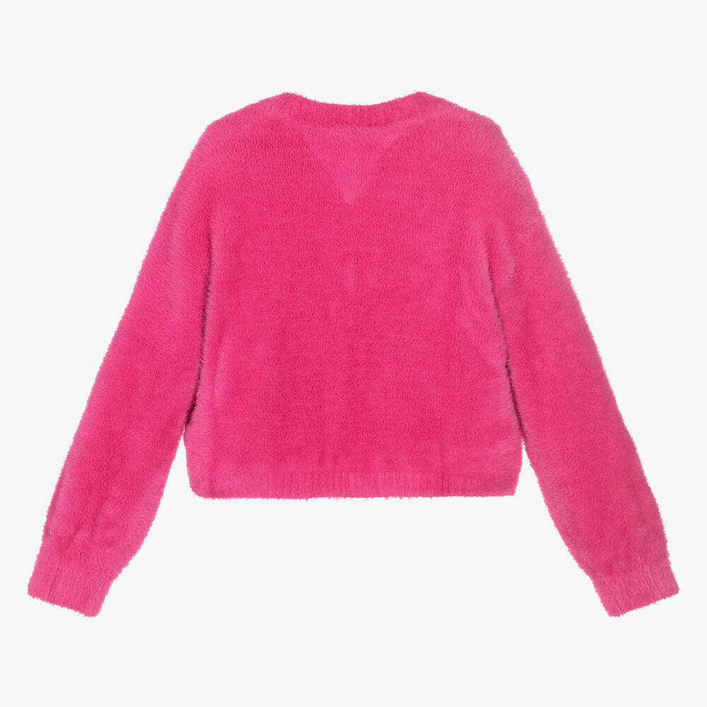 Tommy Hilfiger - Girls Bright Pink Fluffy Monogram Sweater | Childrensalon