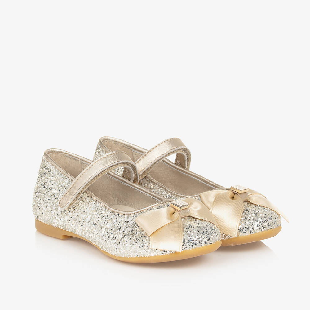 Tommy Hilfiger - Girls Gold Glitter Ballerina Pumps | Childrensalon