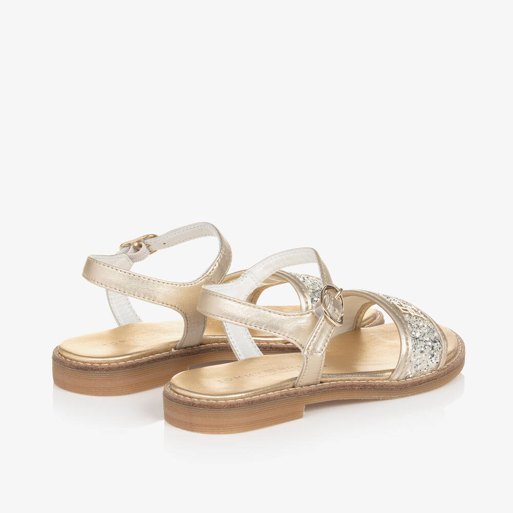 Tommy Hilfiger - Girls Gold Glitter Leather Sandals | Childrensalon