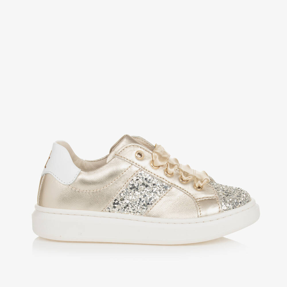 Tommy Hilfiger Babies' Girls Gold Glitter & Leather Trainers