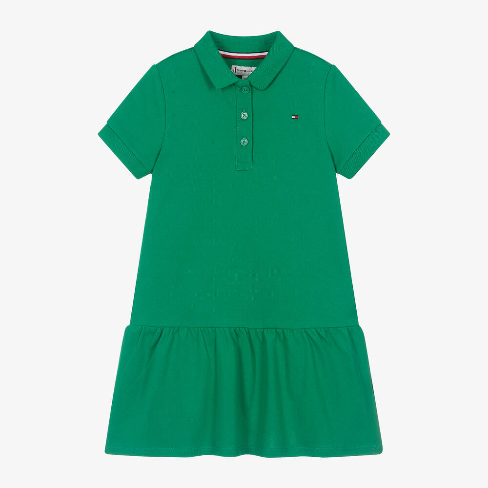 Tommy Hilfiger - Girls Green Cotton Polo Shirt Dress | Childrensalon