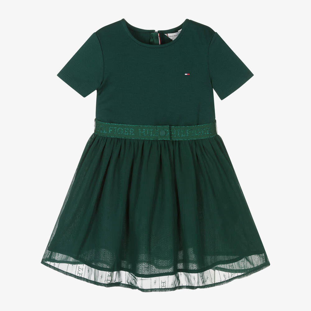 Tommy Hilfiger - Girls Green Jersey & Tulle Dress | Childrensalon