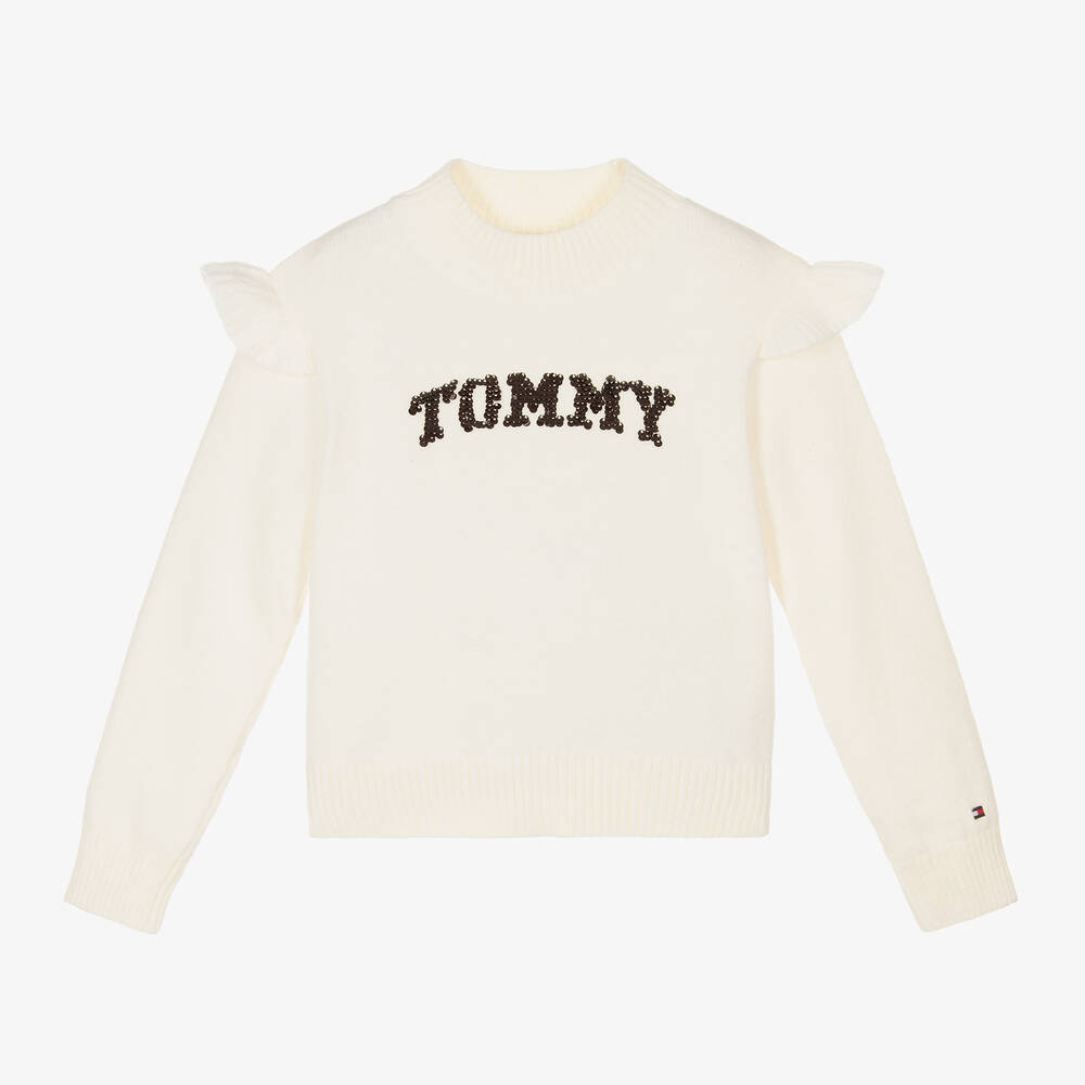 Tommy Hilfiger - Girls Ivory Cotton & Sequin Knit Sweater | Childrensalon