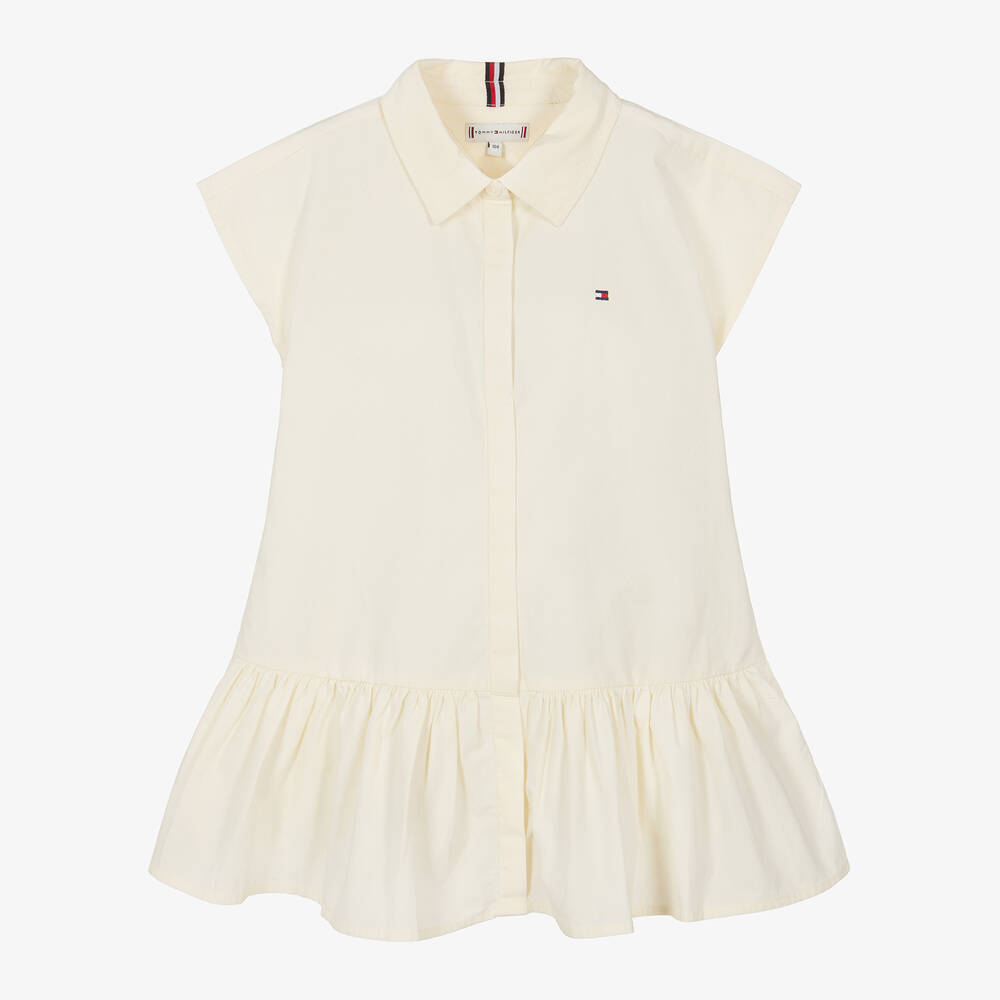 Tommy Hilfiger - Girls Ivory Cotton Shirt Dress | Childrensalon