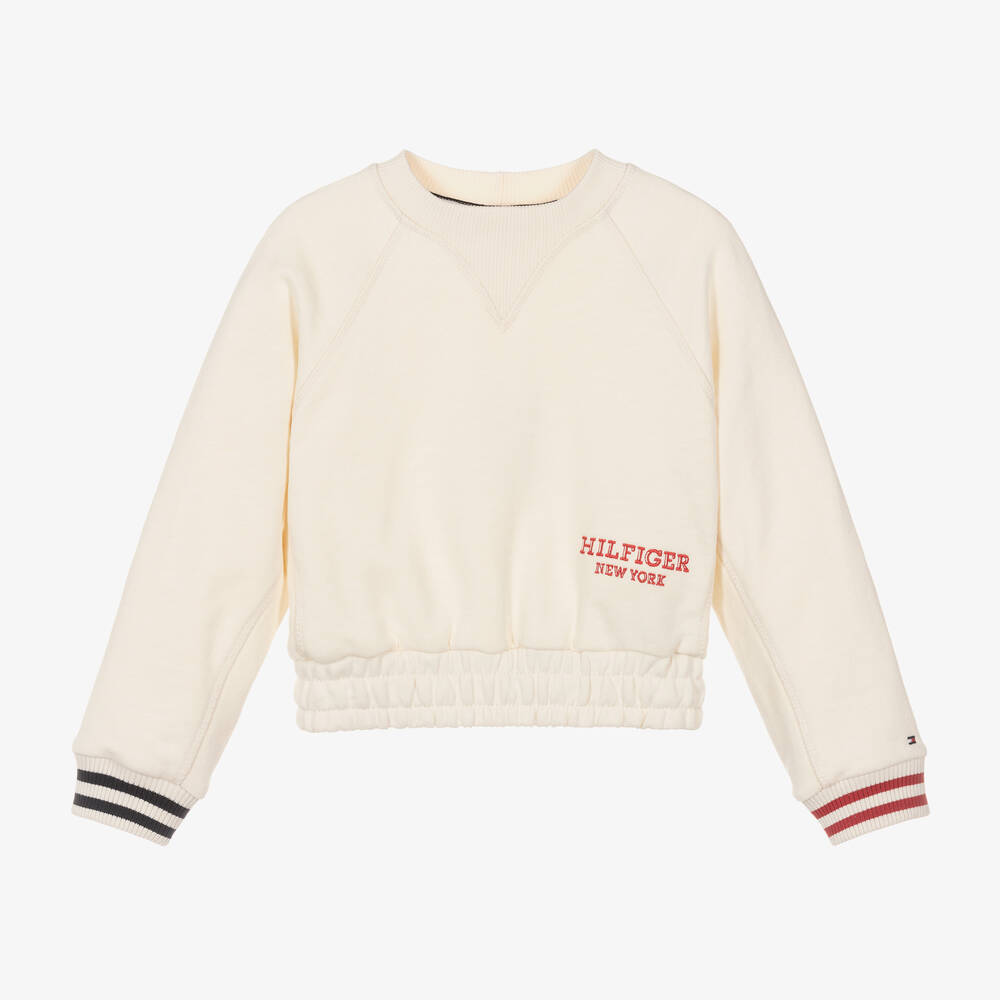 Tommy Hilfiger - Sweat-shirt ivoire en coton fille | Childrensalon