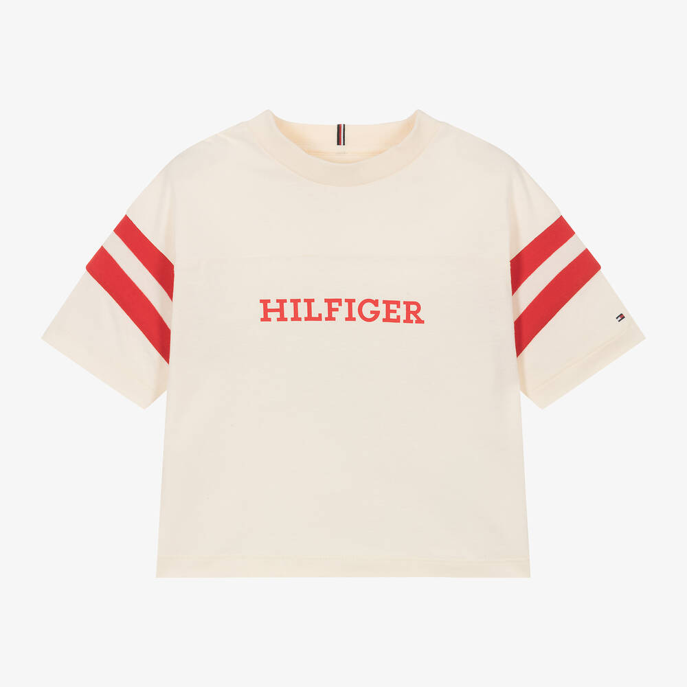 Tommy Hilfiger - Girls Ivory Cotton Varsity T-Shirt  | Childrensalon