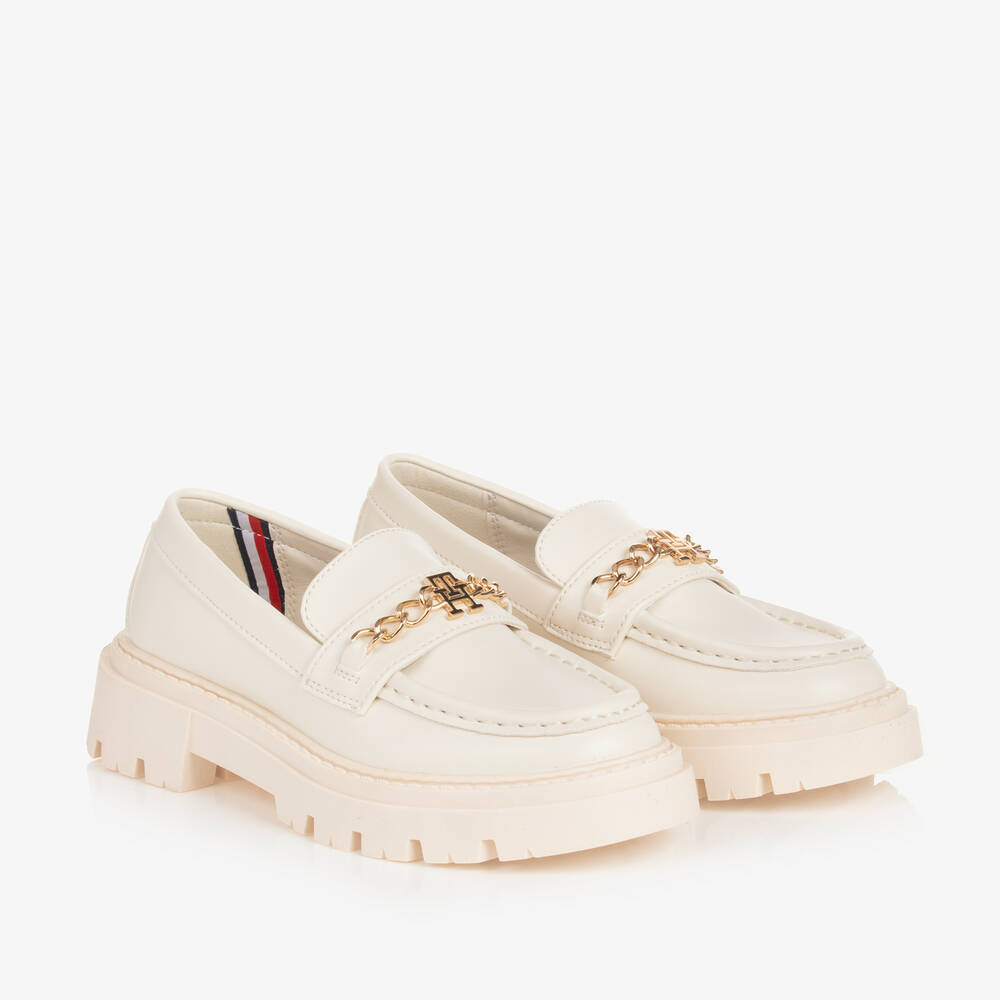 Tommy Hilfiger - Girls Ivory Faux Leather Loafers | Childrensalon