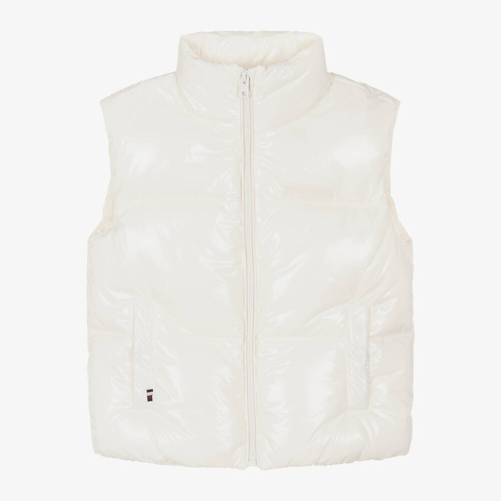 Tommy Hilfiger - Girls Ivory Puffer Gilet | Childrensalon