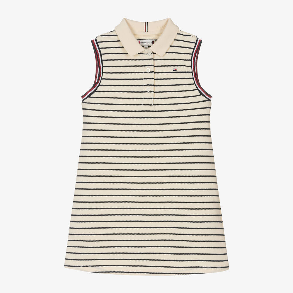 Tommy Hilfiger - Girls Ivory Striped Cotton Polo Dress | Childrensalon