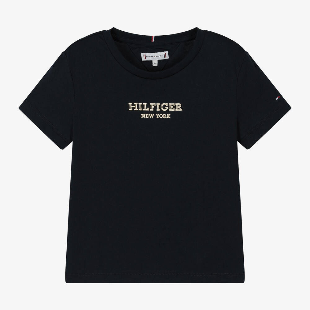 Tommy Hilfiger - Girls Navy Blue Cotton T-Shirt | Childrensalon