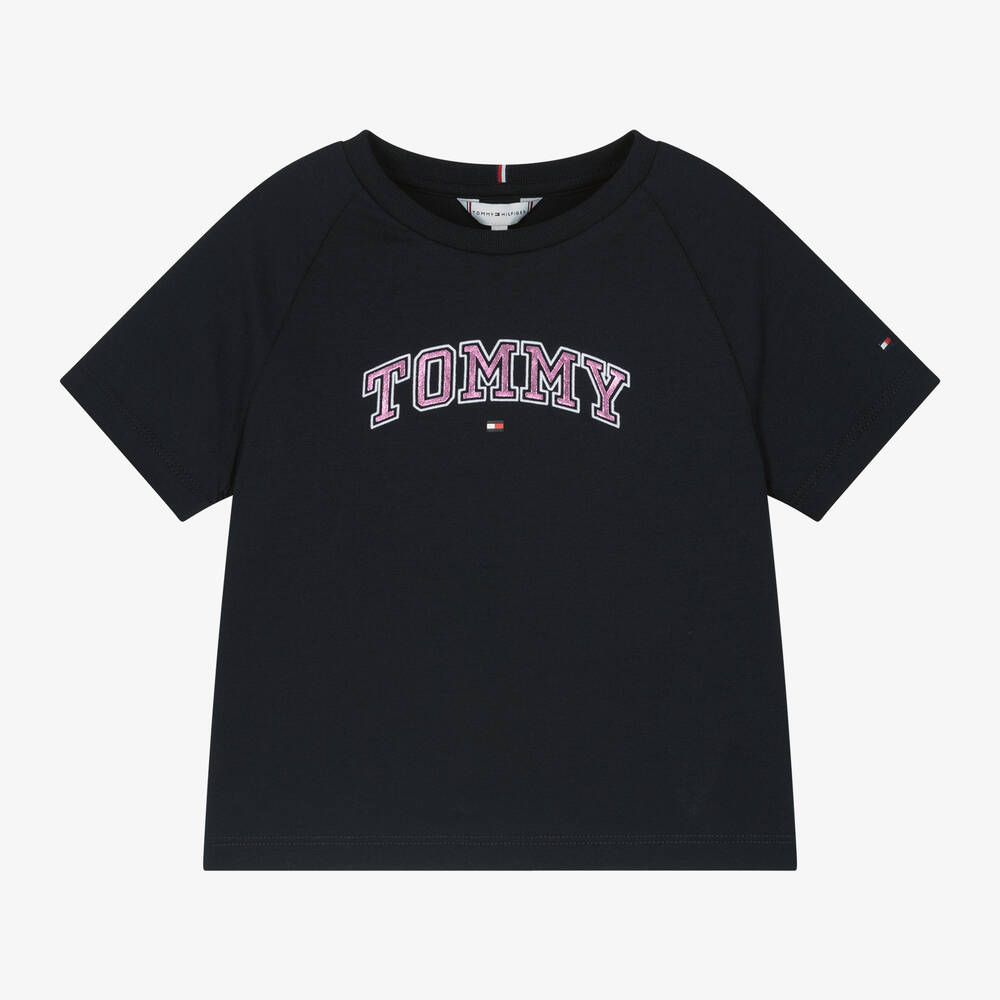 Tommy Hilfiger - Girls Navy Blue Cotton T-Shirt | Childrensalon