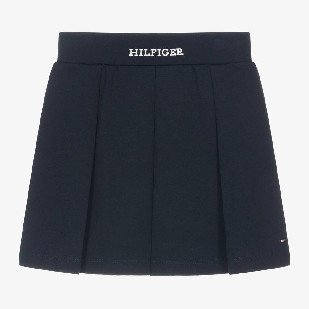 Tommy Hilfiger - Girls Navy Blue Jersey Pleated Skirt | Childrensalon