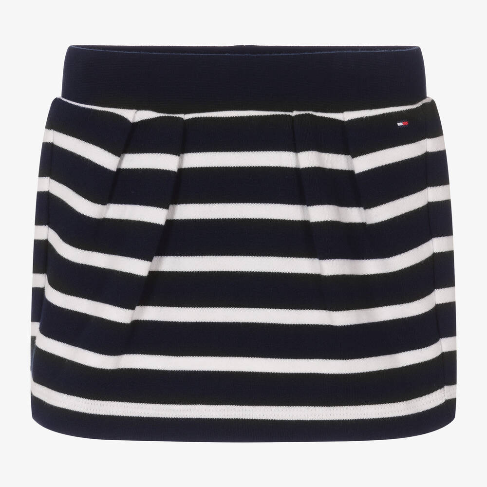 Tommy Hilfiger - Girls Navy Blue Striped Cotton Skirt | Childrensalon